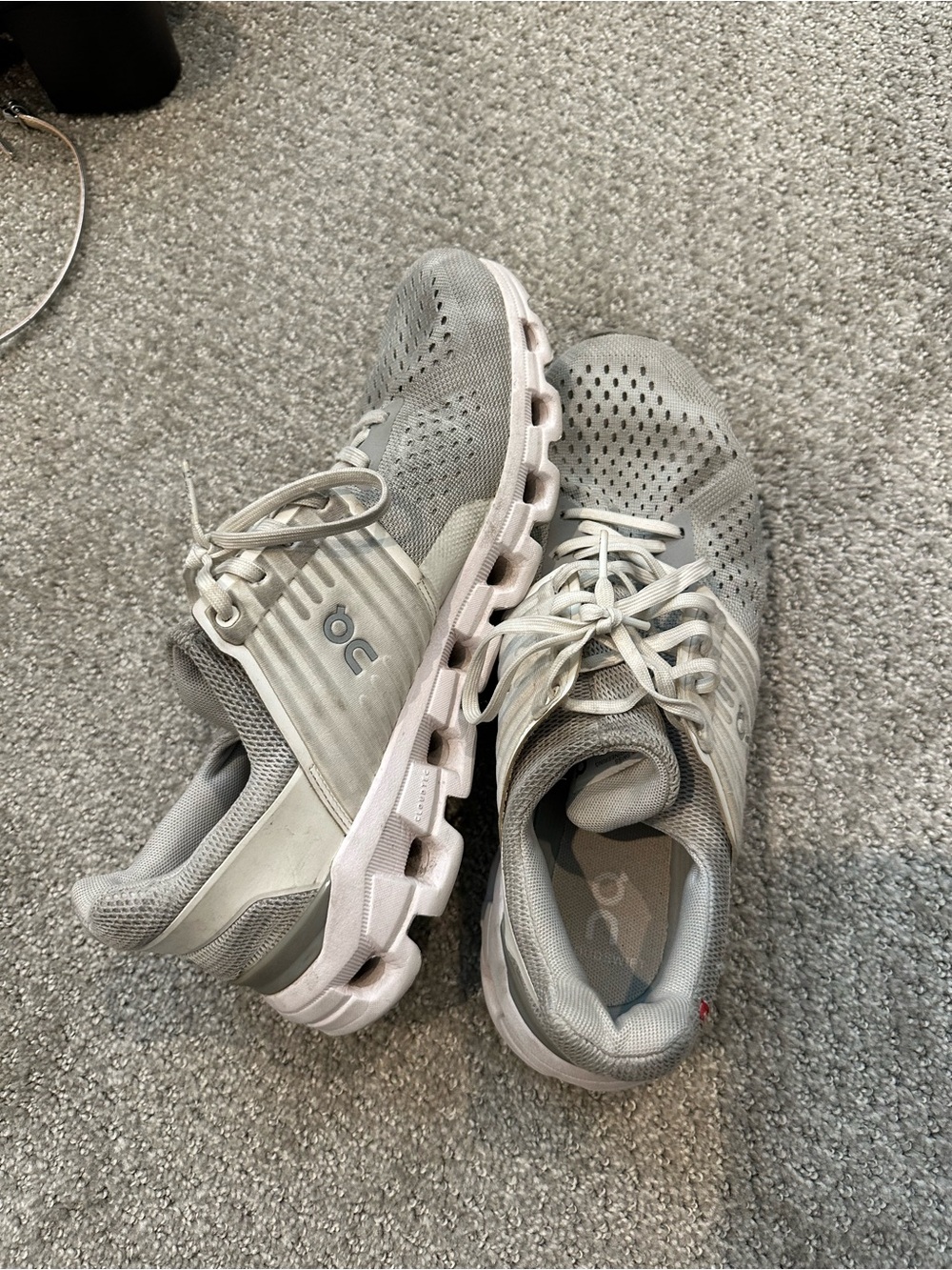 On Running Light Gray and Cream Mesh Women's Running Sneakers
